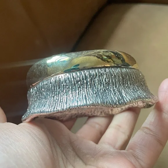 Signed vintage Lebitski 925 Sterling silver textured bangle cuff bracelet wave - Picture 5 of 10